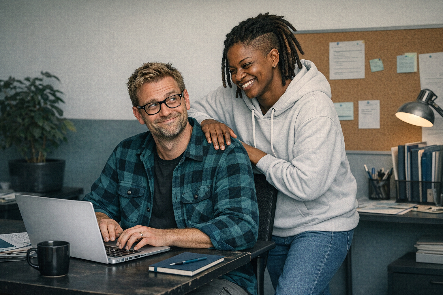Masked applicant seated at a desk illustrating protected identity during hiring