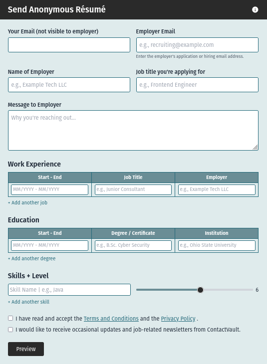 Screenshot illustrating the private mailbox for employer replies